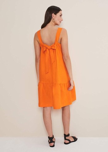 Phase Eight Mandy Linen Swing Dress Orange USA | 3694250-HO